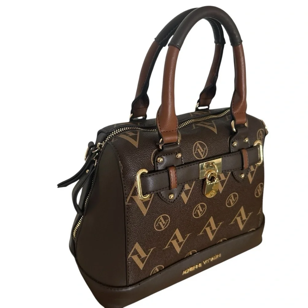 Adrienne Vittadini Brown Logo Satchel Handbag